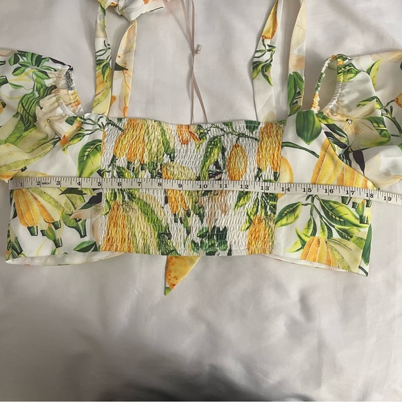 Yellow green cold shoulder smocked top high waisted wide leg pants set - Picture 9 of 12